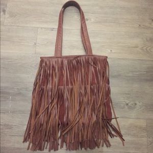 Brown faux leather fringe handbag
